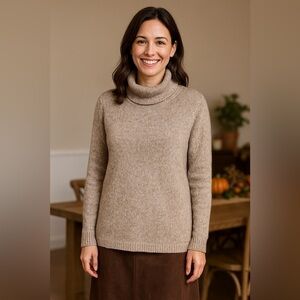 Belford for Neiman Marcus Silk Blend Turtleneck Sweater Heather Brown Tan Large